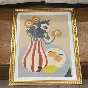 Anthropologie Vibrant Floral and Fruit Art with Gold Frame